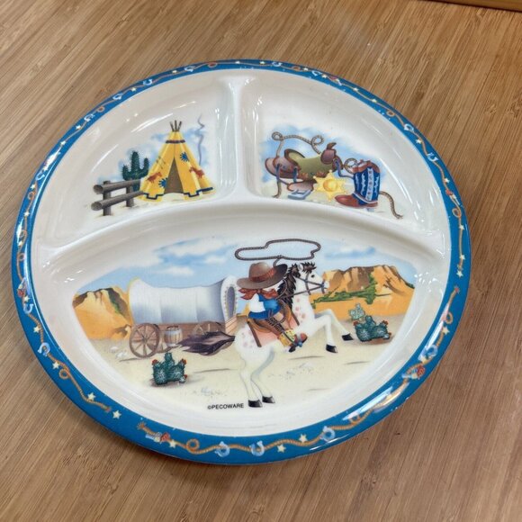Peco Pecoware Melamine Western Themed Child's Divided Plate 8" diameter - Picture 2 of 8